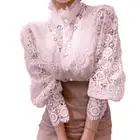 7 Colors Women Chiffon Lace Puff Sleeve Tops Hollowed Flower Ruffle Blouse