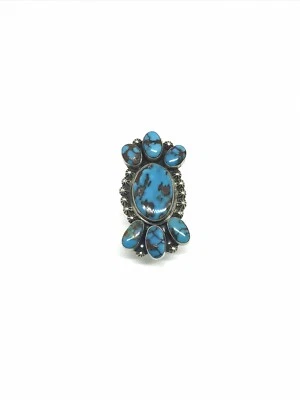 Navajo Native American Handmade Sterling Silver Bisbee Turquoise Ring