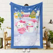 Sanrio Hello Kitty Christmas Throw Blanket Holiday Snowman Fleece Plush Blanket