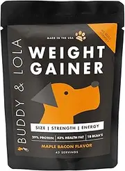 Buddy & Lola Weight Gainer for Dogs - 90 Servings (1.39 lbs) ? Healthy Weight Gainer Supplement for Dogs ? Muscle Builder Energy & Performance Supplement for All Breeds | Made in The USA