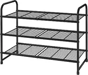 Simple Trending 3-Tier Stackable Shoe Rack, Expandable & Adjustable Shoe Shelf Storage Organizer, Wire Grid, Black