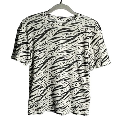 TopShop Black and White Animal Print Sheer Short Sleeve Top Size 4