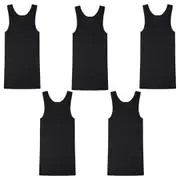 5 Pack Bonds Mens The Original Chesty Cotton Black Plain Singlet Vest Tank Top