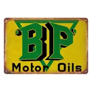 Tin Metal Sign Bp Motor Oils 20x30cm Rustic Vintage
