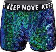 [Linjinx] Kids Girls Sequin Hip-hop Jazz Street Dance Shorts Athletic Tumbling Yoga Shorts Bottoms Performance Costume