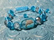 Beach Glass Bracelet Dolphin Blue Beaded Pull string Bracelet unisex Summer Fun
