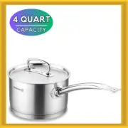 Korkmaz Proline 4 Quart Stainless Steel Saucepan High Profile Lid & Grip Handles