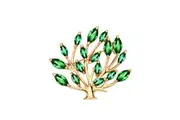 14k Rose Gold plated Tree Leaf with CZ Zircon Green Crystals brooch pin