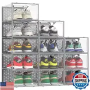 Pinkpum XXL Shoe Storage Box Fit for Size 14, Clear Plastic Stackable Shoe Or