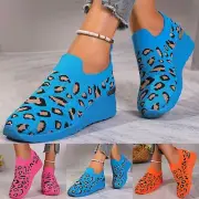 Women's Thick Sole Leopard Print Increase Breathable Large Size Flying Woven