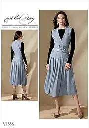[VOGUE PATTERNS] V1556E50 Misses' Sleeveless Surplice and Pleated Dress with Wide Belt, 14-16-18-20-22 Orange