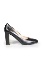 Black Leather Interlocking CC Pumps