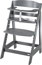 roba Wooden Grow-Along High Chair Sit Up Click 'N' Flex - Adjustable Height - from 6 Months up to 70 kg - Anti-Tipping Baby Chair with Smooth Surface - Anthracite