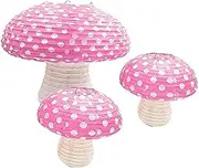 3Pcs Pink Large Mushroom Paper Lanterns for Forest Jungle Wonderland Themed Birthday Party Decor Hanging 3D Mushroom Ornament Backdrop for Fairy Baby Shower Nursery Garden Wedding Decorations