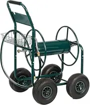 PP-Kic Portable Household Hose Reel Cart, Garden Hose Reel Cart with Storage Basket, Mobile Heavy Duty Hose Reel, Lawn Watering Planter Cart for Outdoor Garden, Yard, Lawn, Farm