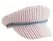 BRIXTON ASHLAND STRIPE NEWSBOY CABBIE BAKER BOY HAT CAP CRIMSON BLUE 7 1/4 SZ M