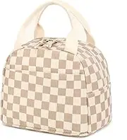 Corduroy Insulated Lunch Bag for Women, Cute Cooler Lunch Box for Work, Travel, School (Checkered)