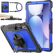 SEYMAC stock Case for Samsung Galaxy Tab S10 Plus/S9 Plus/S9 FE Plus 5G 2024/2023 with Screen Protector | Pencil Holder [360 Rotating Hand Strap] &Stand, Drop-Proof Case 12.4'', Blue+Black