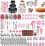 536PCS Cake Decorating Kit Baking Supplies with 3 Springform Pans Set, 60 Piping Tips, Cake Rotating Turntable, Spatulas, Fondant Tools and More, Cake Baking Supplies Set for Beginners and Cake Lovers