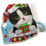 Cute Christmas Design Tuxedo Cat in Chimney Throw Blanket