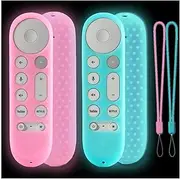 2Pack Protective Remote Case for Google TV Streamer 4K 2024 Voice Remote Cover fits Google Chromecast 2024 Controls Cover,Glow in The Dark Glow Pink and Glow Sky Blue