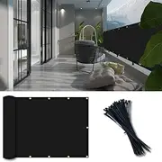 Vocray 3x10' Balcony Privacy Screen Shield Cover, Apartments Railing Screen Fence with Grommets, Windscreen Mesh Fabric for Patio, Deck, Porch, Backyard with 100 PCS Cable Ties(Black)