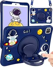 [Wazzasoft] for iPad Air 5th/4th Generation Case/Pro 11 Case Boys Cute Astronaut Cover Kawaii 3D Cartoon Spacemen with Rotating Handle Stand+Strap Silicone Funda for Apple iPad Air Cases 5/4 Gen, Pro 11
