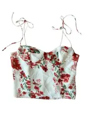 NEW $128 Kourt Anthropologie Cordelia red floral cropped tank top sz M