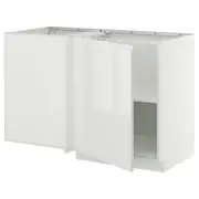 METOD corner base cabinet with shelf, white/Voxtorp high-gloss/white, 128x68x80 cm