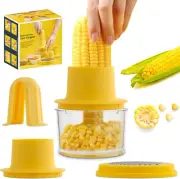 Corn Cob Stripper and Peeler Tool with Bowl and Safety Handle - Yellow