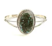 Navajo Native Handmade Sterling Silver Kingman Turquoise Bracelet By Dave Skeets