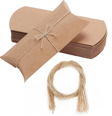 - Kraft Pillow Boxes, 6.3X3.4X1.3 In, 25 Pack with Jute Twines, Kraft Gift Boxes