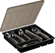 Silverware Organizer with Lid, Covered Utensil Tray for Kitchen Drawer and Countertop, Plastic Cutlery and Flatware Storage Box for Spoons Forks Knives Holder Case, 6 Compartments