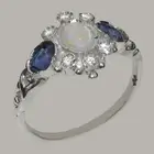 10k White Gold Natural Opal Diamond Womens Trilogy Ring - Sizes 4 to 12