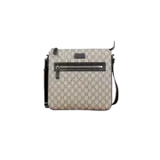 Gucci GG Supreme Canvas Leather Messenger Bag Beige Ebony