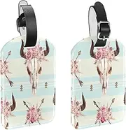 [WOSHJIUK] Luggage Tags,2 Pack Labels Suitcase Tags,Flower Arrow Bull Skull,Luggage Tags Privacy Protection Travel Bag Tag