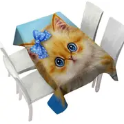 Cute Cats Adorable Blue Ribbon Kitten Tablecloth