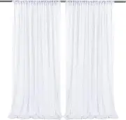 10ft x 10ft White Chiffon Backdrop Curtains, Wrinkle-Free Sheer Chiffon Fabric Curtain Drapes for Wedding Ceremony Arch Party Stage Decoration