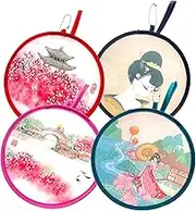 MXY Foldable Fan Ancientry Style Summer Handheld Round Folding Fan Beautiful Ink and Wash Pattern Festival Decor Wedding Home Decoration 4 Units Different Patterns