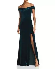Aidan Mattox 252958 Womens Velvet Off The Shoulder Emerald Evening Dress Size 6