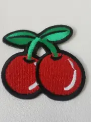 2" Red Double Cherry, Cherries Patch Embroidere Iron-On/Sew-On Patch