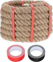sourcing map Jute Rope 1.2 Inch x 20ft, Heavy Natural Thick Twisted Rope with 2 Roll Tapes for Crafts Railing Docks Tug of War Swing Nautical Landscaping