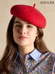 Joules Amelie Red Adjustable Wool Beret Hat (E01211) | $58
