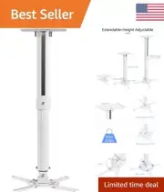 White Projector Ceiling Mount Bracket - Adjustable Height - Extendable Length