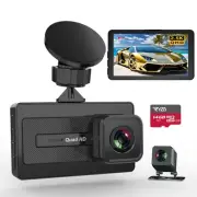 Dash Cam Front and Rear 2.5K+1080P, Free 64GB MicroSD Card, 3" IPS Screen, Da...