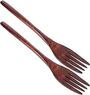 SEWACC Wooden Mixing Forks 2PCS Large Japanese Wood Salad Dinner Forks Longs Handle Reusable Wood Flatware for Cooking Stirring Eating Pasta Fruit Salad Noodles