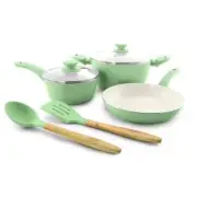 Gibson Home Pot + Pan Set 7-Pcs Aluminum Nonstick Dishwasher Safe Cookware Mint