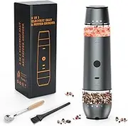 Zoolc Electric Salt and Pepper Grinder Set 2 In 1 Duel Heads Grinding, Type-C Rechargeable, One-Hand Operation & Gravity, Automatic Salt and Pepper Grinder Set, Adjustable Coarseness (Gunmetal Grey)