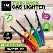 4PK Home Master Gas Lighter Kitchen/Bbq Refillable 23CM Length Value Pack