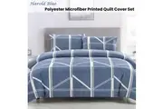 Harold Blue Quilt Cover Set Geometric Pattern Reversible Printed Microfiber Polyester Queen
